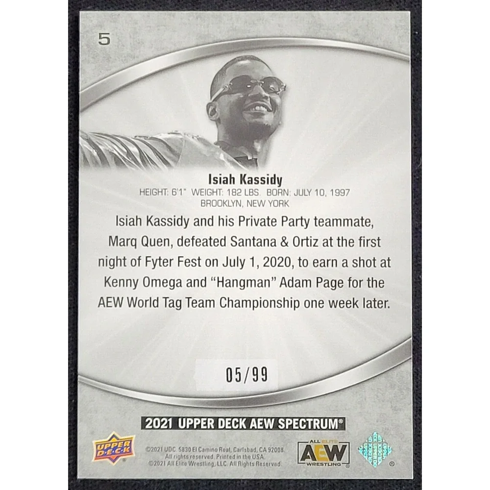 2021 UPPER DECK AEW SPECTRUM ISIAH KASSIDY DARK #D‎ 5/99